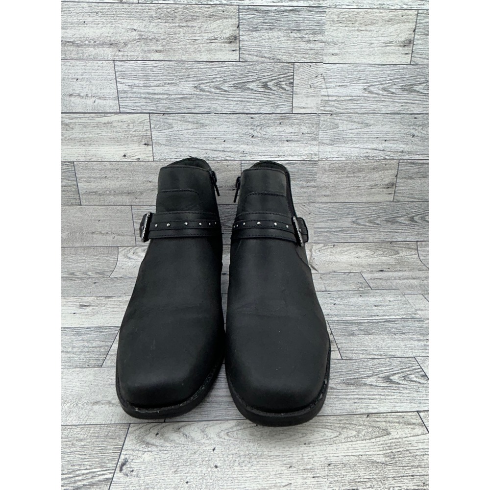Clarks Collection Women Black Leather Studded Buckle Ankle Boots Sz 8M - Picture 4 of 13